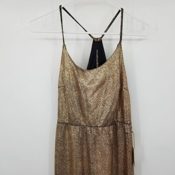 NWT Forever 21 Rose Gold Crackle Look Evening Maxi Dress Size Small - Picture 6 of 12